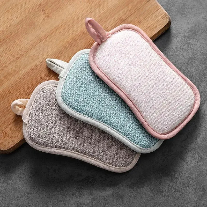 Double-Sided Reusable Microfiber Dishwashing Sponge – Eco-Friendly Kitchen Cleaning Pad