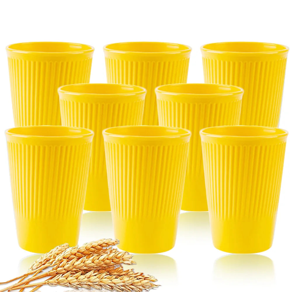 8Pcs Wheat Straw Coffee & Water Cups – Eco-Friendly Reusable Plastic Mugs for Home & Travel