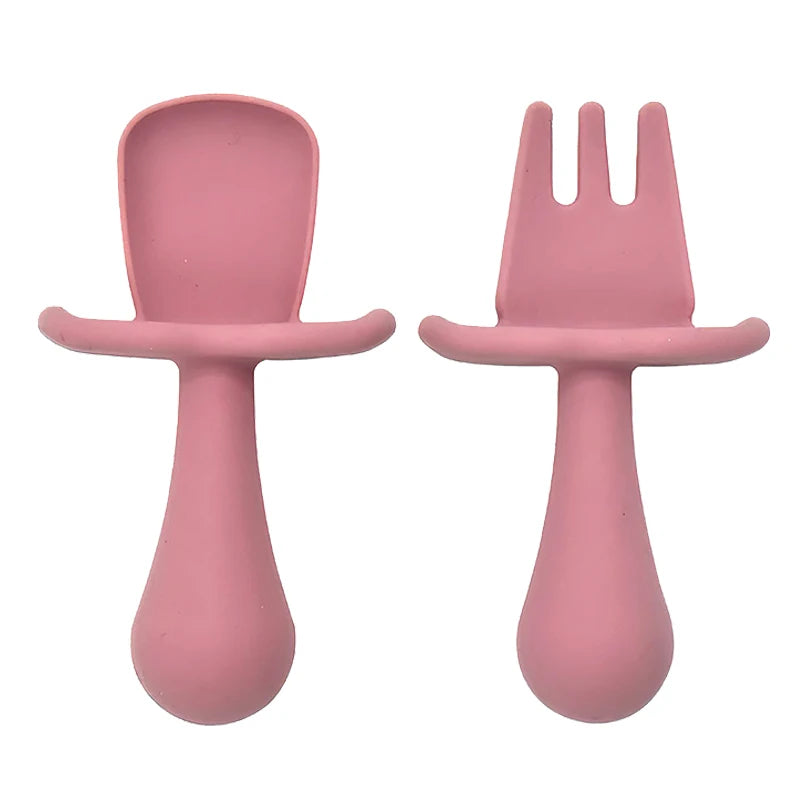 2PCS Silicone Baby Learning Spoon Set | BPA-Free Soft Training Utensils for Self-Feeding