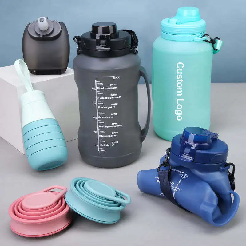 Foldable Silicone Water Bottle | Eco-Friendly, Leak-Proof & Motivational | Perfect for Hiking, Gym & Travel