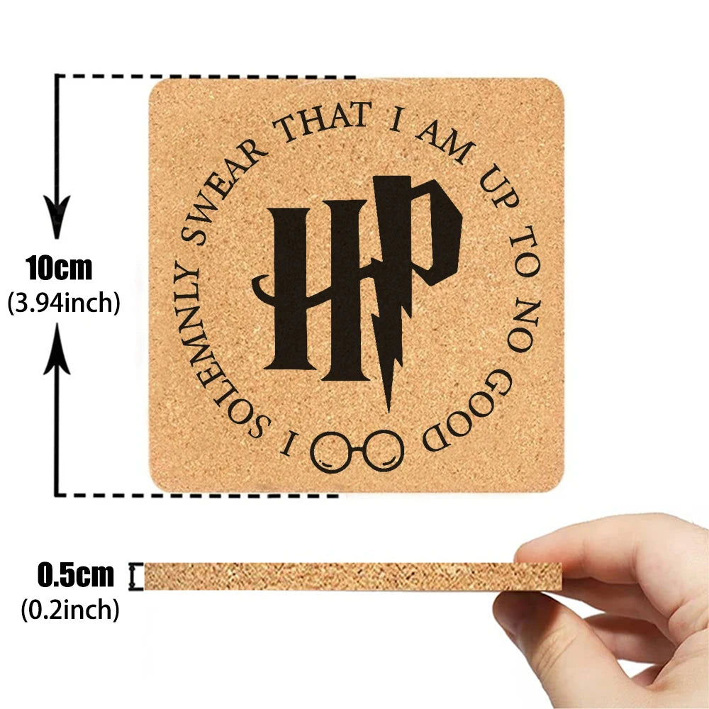 Harry Potter-Themed Cork Coasters – Eco-Friendly Hogwarts Drink Mats (Set of 6)