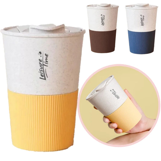 Eco-Friendly Bamboo Wheat Straw Coffee Cup – Reusable & Portable with Sealed Lid for Office & Home