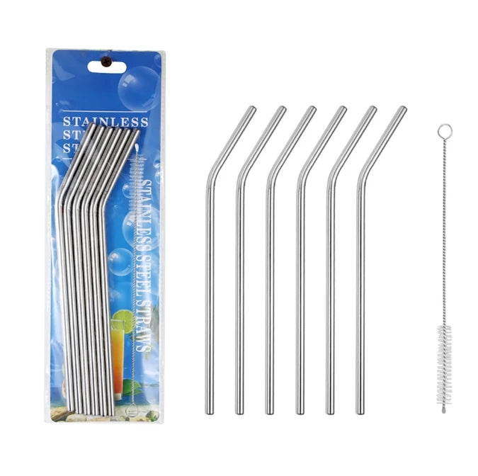 6PCS Reusable Stainless Steel Straws | 304 Metal Drinking Straws | Straight & Bent with Cleaning Brush & Case | Eco-Friendly Bar & Party Accessory