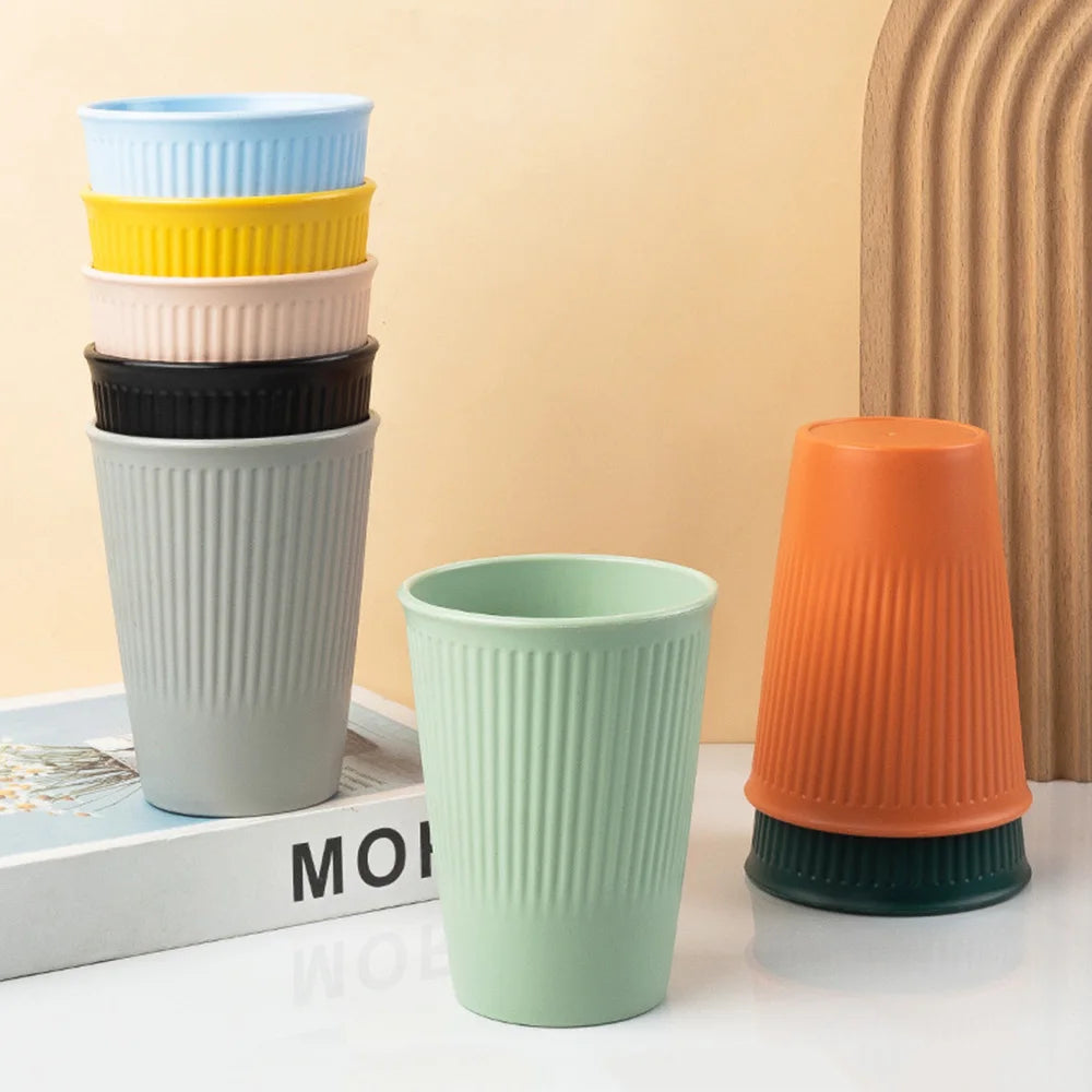 8Pcs Wheat Straw Coffee & Water Cups – Eco-Friendly Reusable Plastic Mugs for Home & Travel