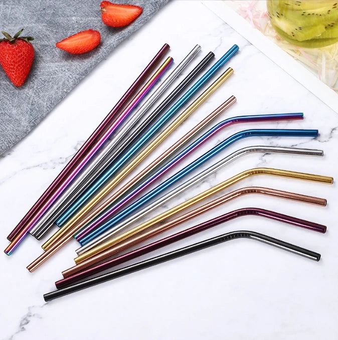 6PCS Reusable Stainless Steel Straws | 304 Metal Drinking Straws | Straight & Bent with Cleaning Brush & Case | Eco-Friendly Bar & Party Accessory