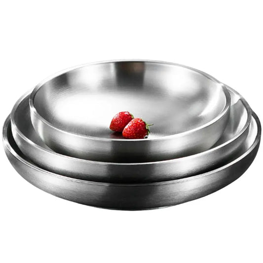 Eco-Friendly 304 Stainless Steel Double Layer Dishes Tray | Anti-Scalding Steak Plate | Fruit Plate & Tableware