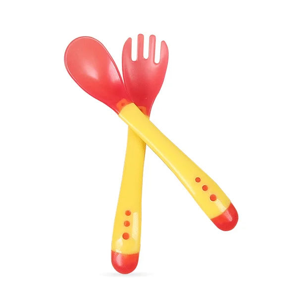 Baby Temperature Sensing Spoon & Fork Set | Soft Silicone | BPA-Free | Safe Self-Feeding