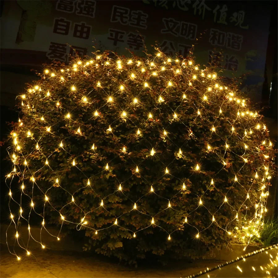 Solar LED Net Mesh String Lights - 8 Modes, Waterproof Christmas Garland for Holiday Decor, Wedding & Party Lights, 20m, Multicolor, Warm White, Blue