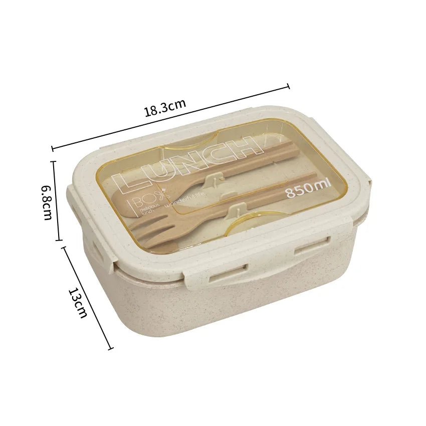 Eco-Friendly Wheat Straw Rectangular Two-Grid Lunch Box | 850ML Capacity | Sustainable & Durable | Perfect for Students & Office Workers