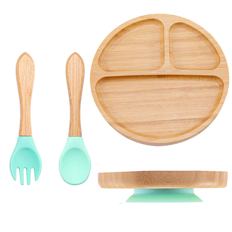 Eco-Friendly Baby Bamboo Plate Set | Non-Slip Suction | Cute Cartoon Design for Self-Feeding