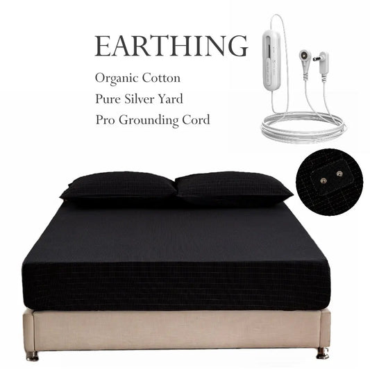 Eco-Friendly Earthing Fitted Sheet & Pillow Case | 95% Organic Cotton & 5% Silver Fiber | Grounding Bedding for Better Sleep