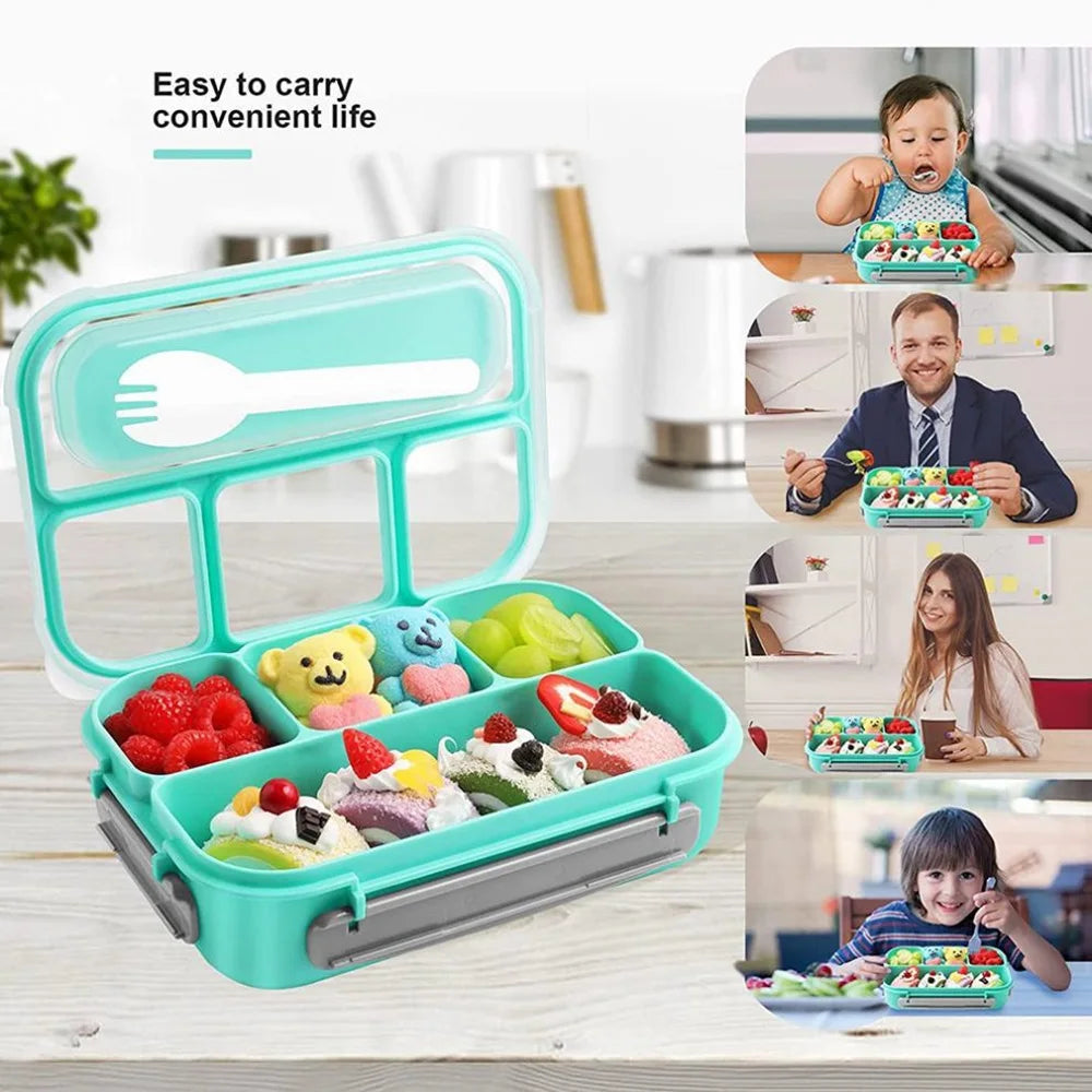 Eco-Friendly 1000ml Leakproof Bento Lunch Box | Microwave Safe with Spoon & Chopsticks | Food Grade PP | Thermal Insulation | 4 Compartment Design | Reusable Lunch Container