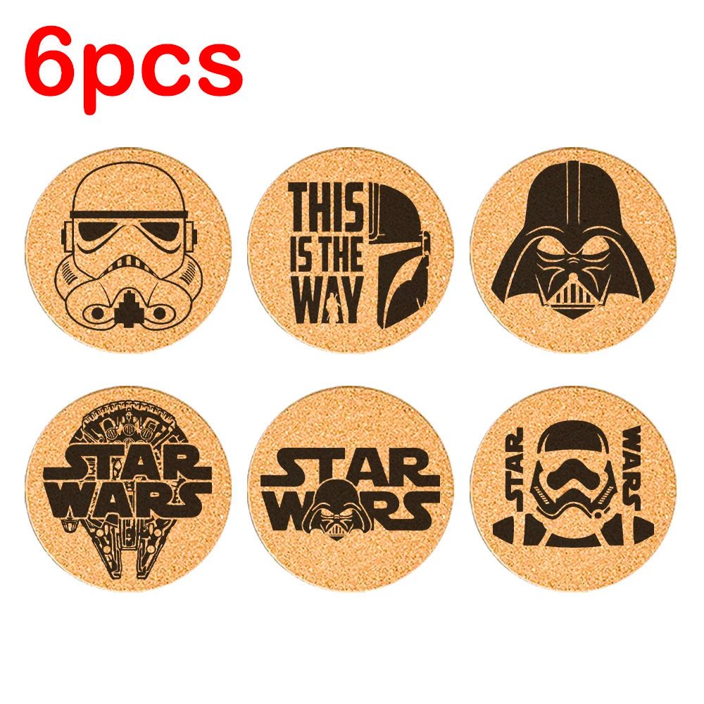 Star Wars Engraved Cork Coasters – Eco-Friendly Drink Mats for Coffee, Tea & More (Set of 6)