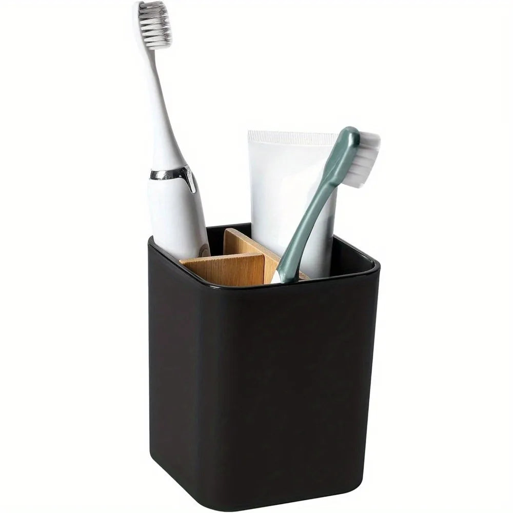 Eco-Friendly Bamboo Toothbrush Holder | 3-Slot Toothpaste & Brush Organizer | Bathroom Counter Storage