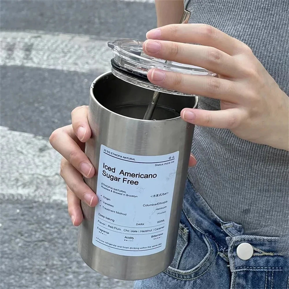 Stainless Steel Coffee Cup with Straw – Double-Walled, Portable & Reusable Thermal Mug