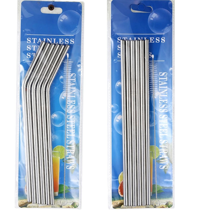 6PCS Reusable Stainless Steel Straws | 304 Metal Drinking Straws | Straight & Bent with Cleaning Brush & Case | Eco-Friendly Bar & Party Accessory