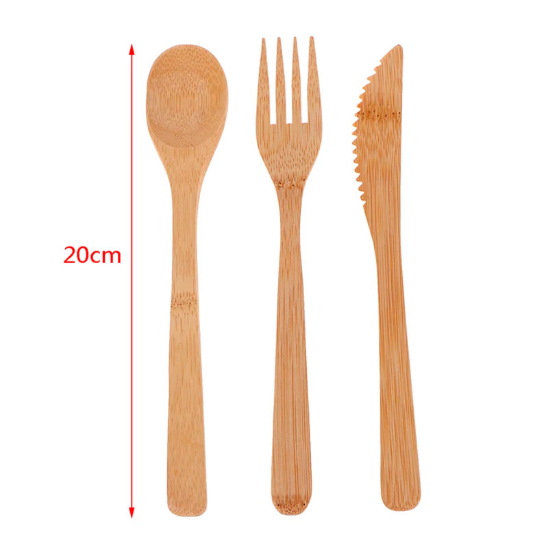 Eco-Friendly Bamboo Travel Cutlery Set | Reusable Fork, Knife & Spoon - Sustainable Wooden Utensils for On-the-Go