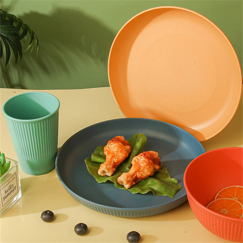 Eco-Friendly 8-Piece Wheat Straw Tableware Set | BPA-Free, Reusable Dinner Plates, Bowls & Cups | Microwave & Dishwasher Safe