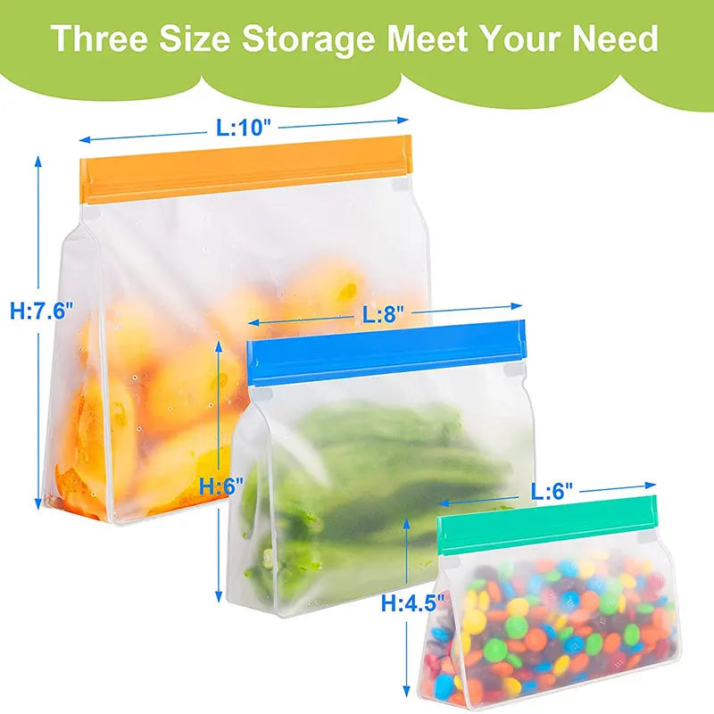 Reusable Silicone Food Storage Bags | Ziplock Leakproof & Freshness Protection | Eco-Friendly, BPA-Free Stand-Up Bags | Keep Food Fresh Longer