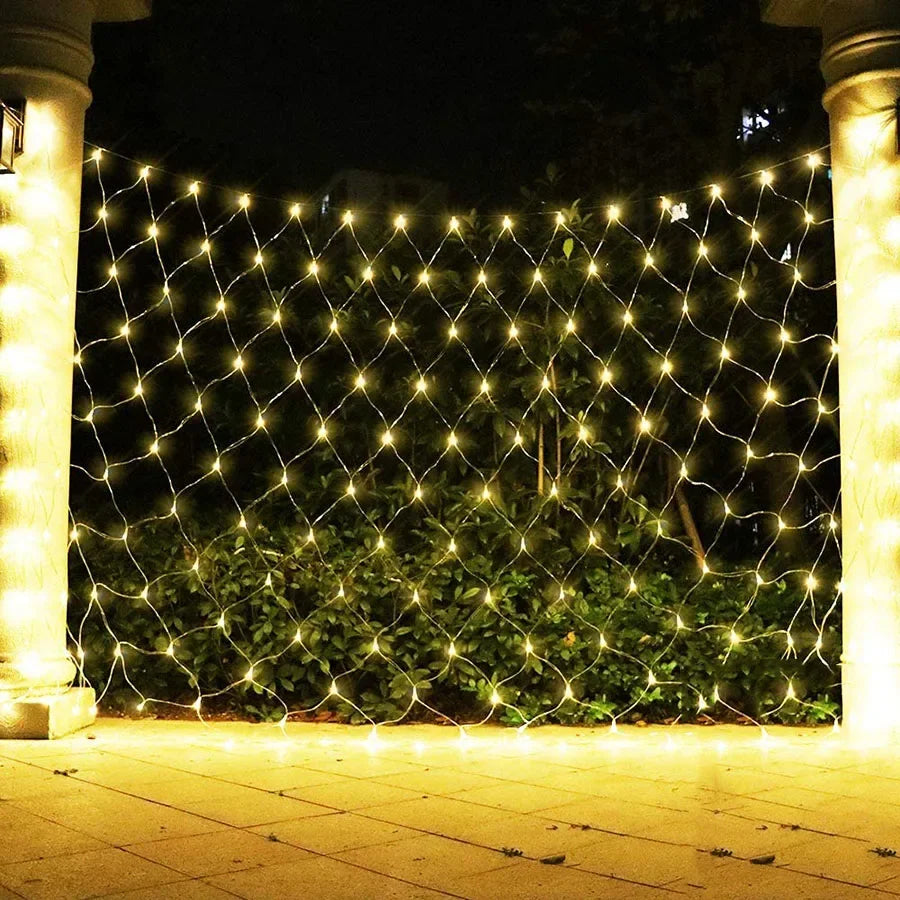 Solar LED Net Mesh String Lights - 8 Modes, Waterproof Christmas Garland for Holiday Decor, Wedding & Party Lights, 20m, Multicolor, Warm White, Blue