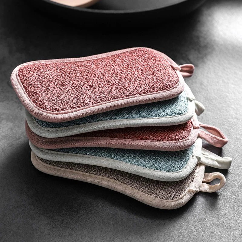 Double-Sided Reusable Microfiber Dishwashing Sponge – Eco-Friendly Kitchen Cleaning Pad