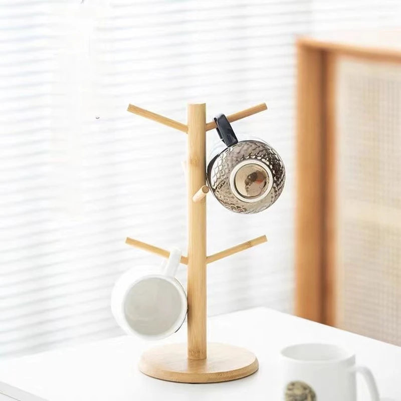 Bamboo Mug Holder Stand | 3-Tier Tree-Shaped Cup Rack with 6 Hooks | Eco-Friendly Coffee & Tea Cup Storage