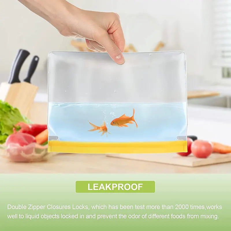 Reusable Silicone Food Storage Bags | Ziplock Leakproof & Freshness Protection | Eco-Friendly, BPA-Free Stand-Up Bags | Keep Food Fresh Longer