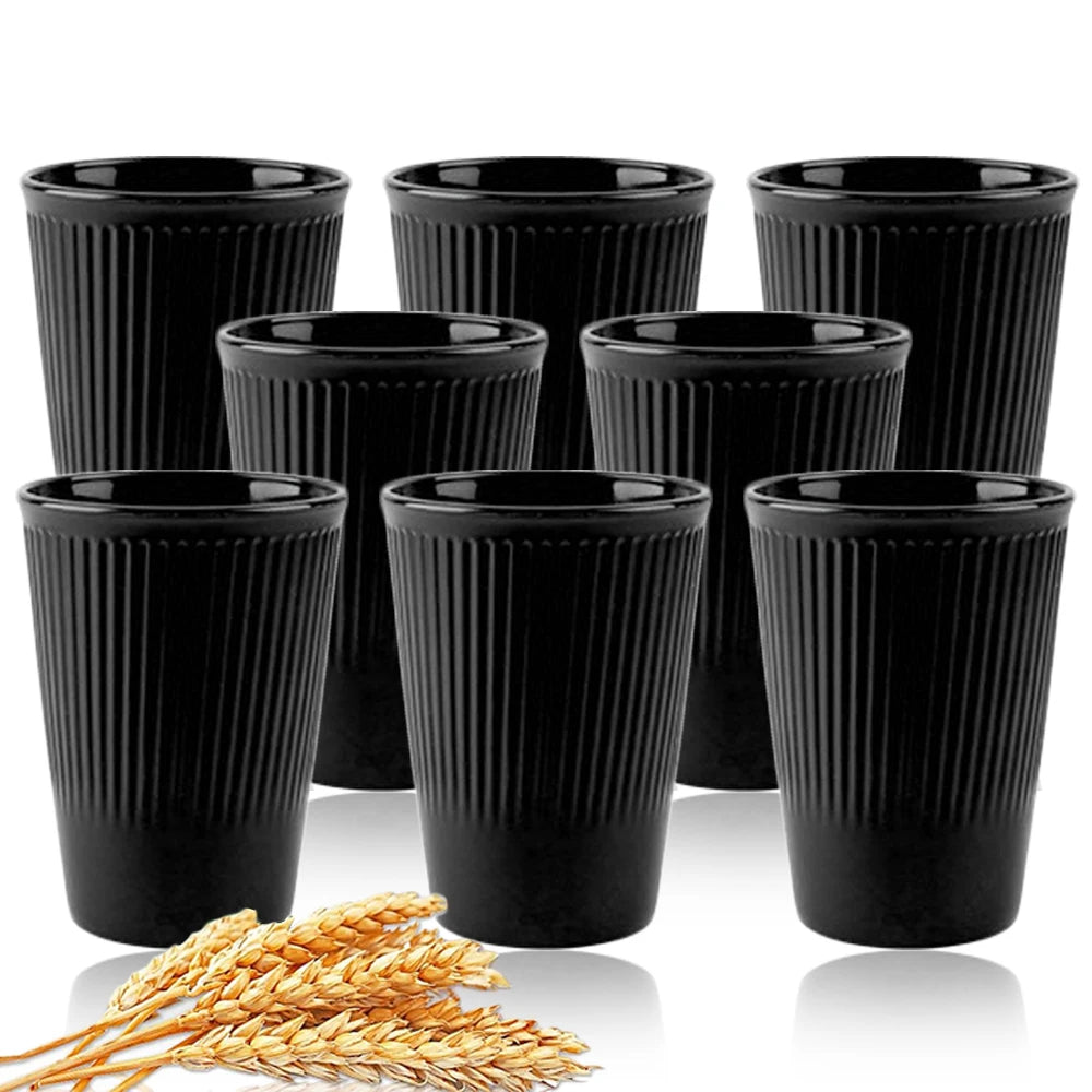 8Pcs Wheat Straw Coffee & Water Cups – Eco-Friendly Reusable Plastic Mugs for Home & Travel