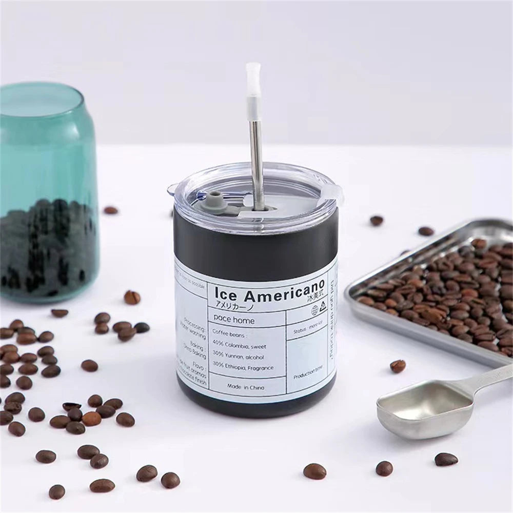 Stainless Steel Coffee Cup with Straw – Double-Walled, Portable & Reusable Thermal Mug