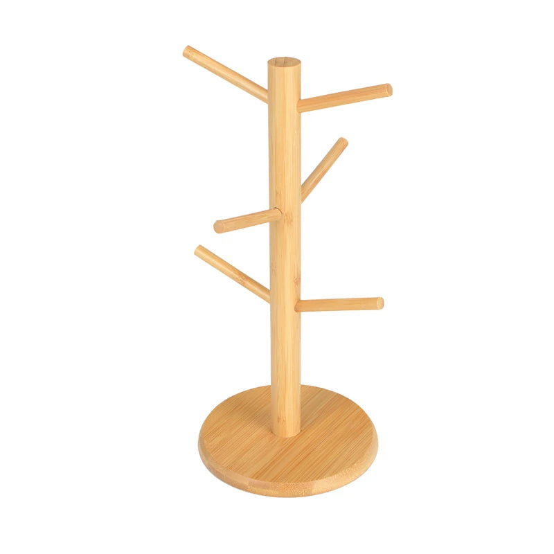 Bamboo Mug Holder Stand | 3-Tier Tree-Shaped Cup Rack with 6 Hooks | Eco-Friendly Coffee & Tea Cup Storage