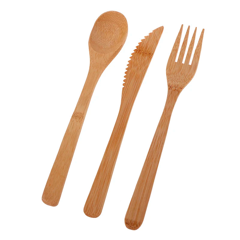 Eco-Friendly Bamboo Travel Cutlery Set | Reusable Fork, Knife & Spoon - Sustainable Wooden Utensils for On-the-Go