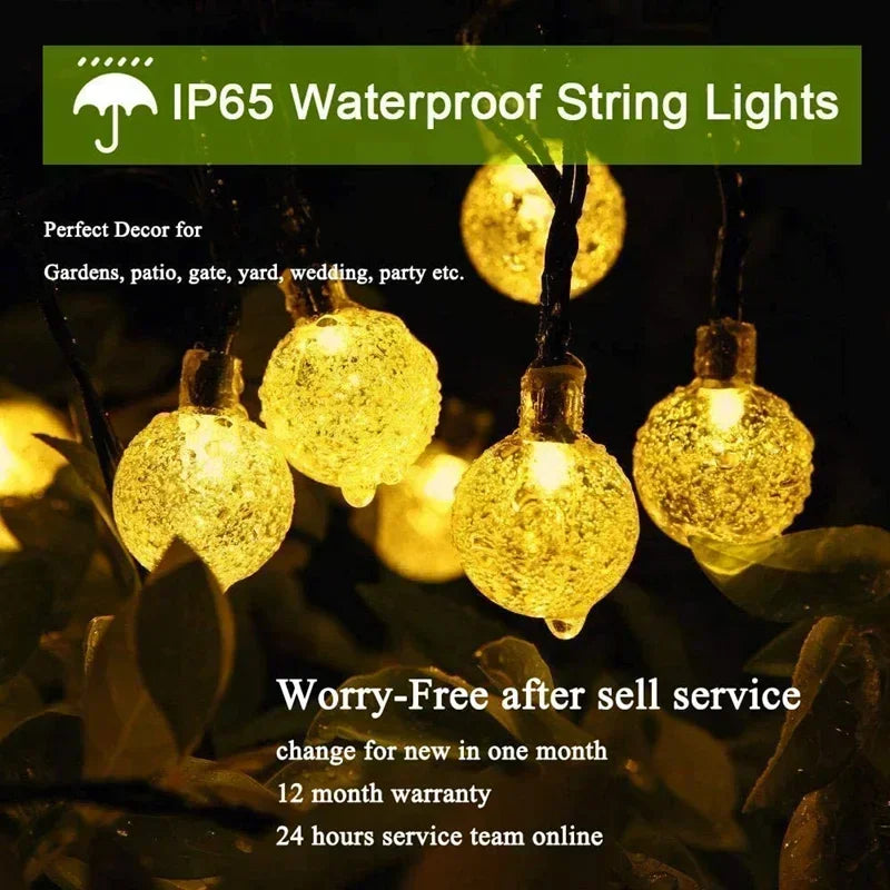 Solar String Lights Outdoor - LED Crystal Globe Fairy Lights, Waterproof, 8 Modes for Garden, Christmas & Party Décor | Solar Powered, Energy Efficient