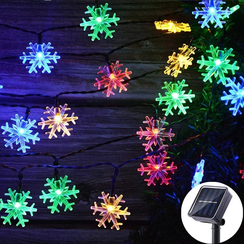 Solar Powered Snowflake LED String Lights - Waterproof & Eco-Friendly Outdoor Holiday Lights, 8 Hours of Illumination | Perfect for Garden, Patio, Christmas & Party Décor