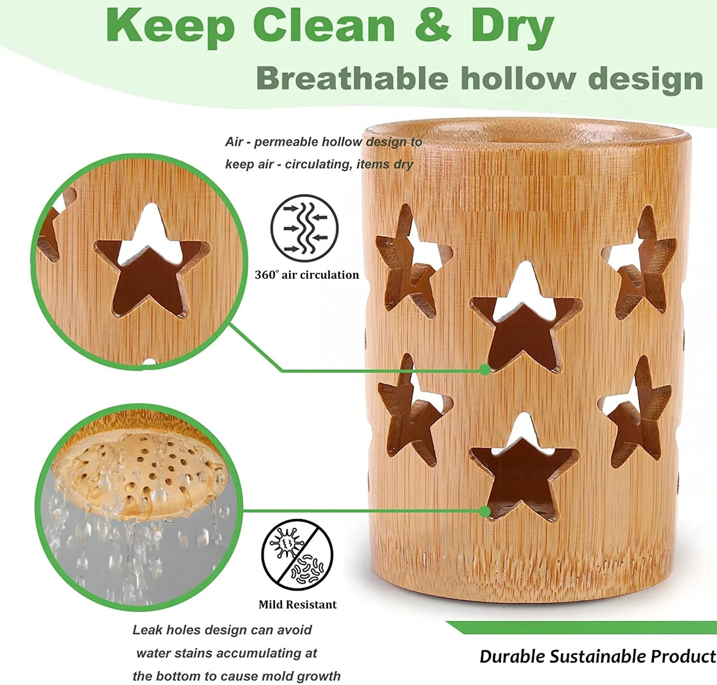 Bamboo Toothbrush Holder Cup | Quick-Dry Toothbrush & Toothpaste Storage | Eco-Friendly, Biodegradable Bathroom Cup