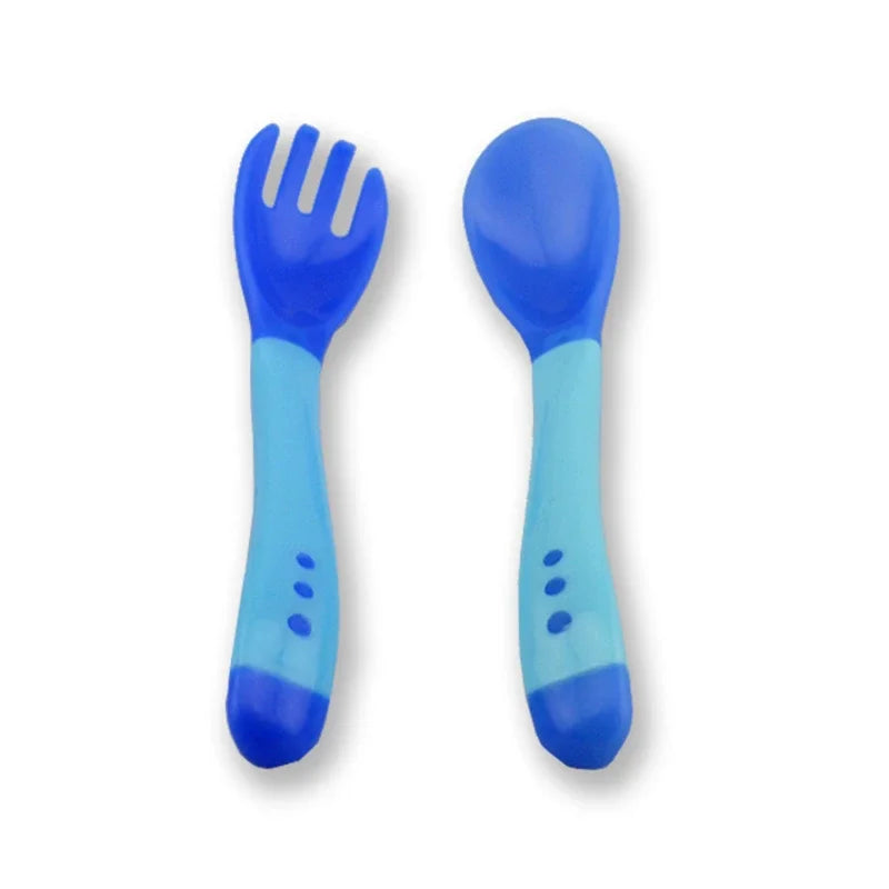 Baby Temperature Sensing Spoon & Fork Set | Soft Silicone | BPA-Free | Safe Self-Feeding