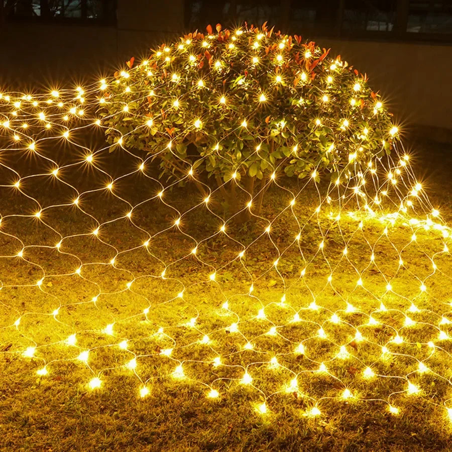 Solar LED Net Mesh String Lights - 8 Modes, Waterproof Christmas Garland for Holiday Decor, Wedding & Party Lights, 20m, Multicolor, Warm White, Blue