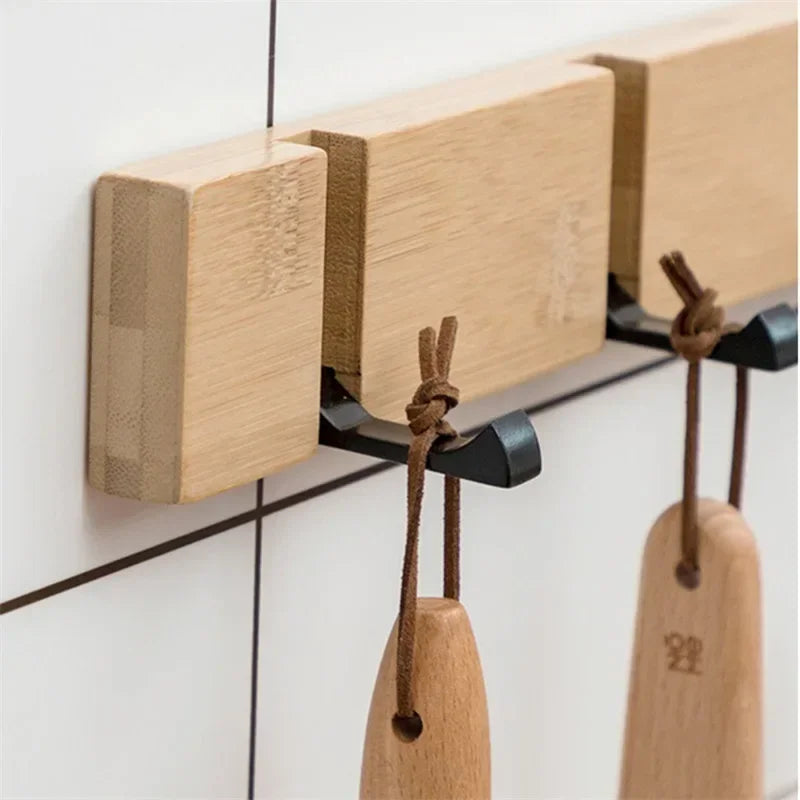 Bamboo Wall-Mounted Coat Rack – 3 & 4 Hook Options, Modern & Space-Saving