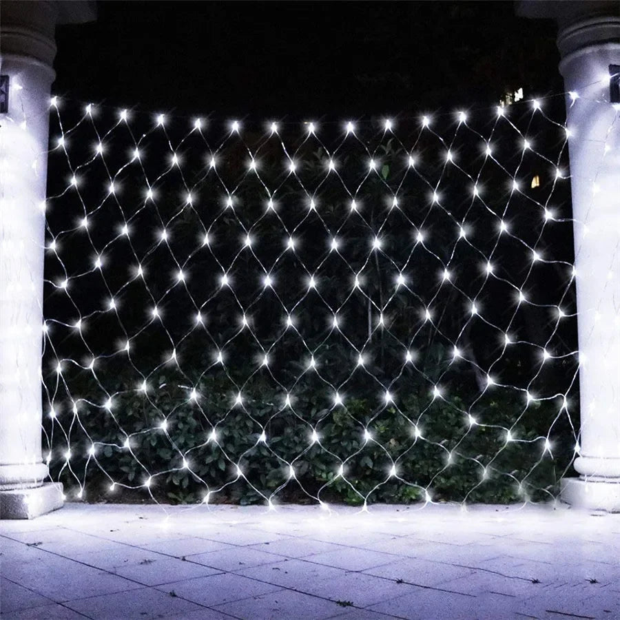 Solar LED Net Mesh String Lights - 8 Modes, Waterproof Christmas Garland for Holiday Decor, Wedding & Party Lights, 20m, Multicolor, Warm White, Blue