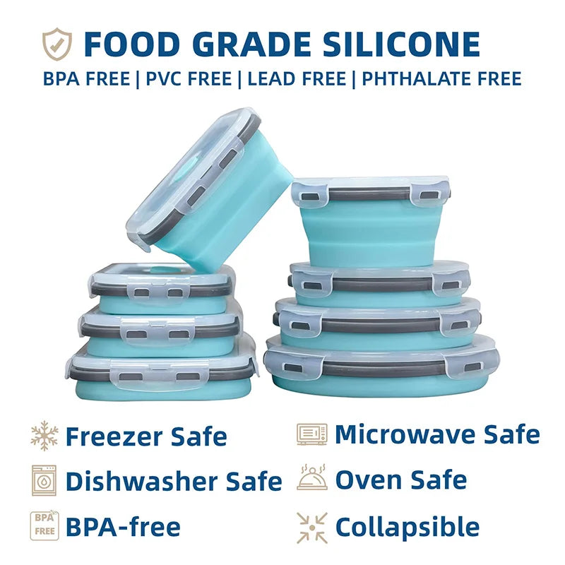 Collapsible Silicone Lunch Box – Eco-Friendly, Leakproof, Microwave & Freezer Safe Folding Food Storage Bowl