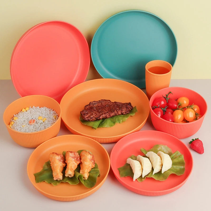 Eco-Friendly 8-Piece Wheat Straw Tableware Set | BPA-Free, Reusable Dinner Plates, Bowls & Cups | Microwave & Dishwasher Safe