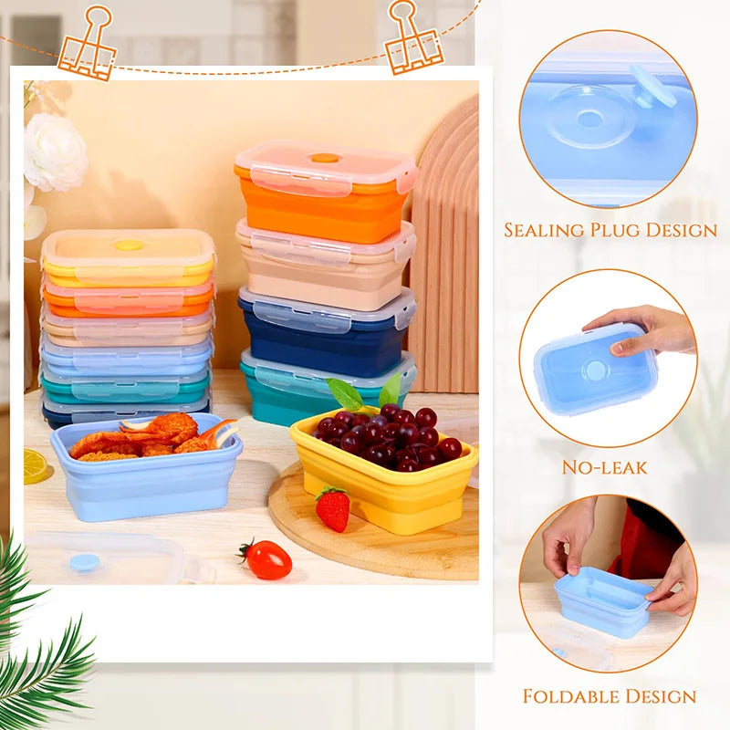 Eco-Friendly Collapsible Silicone Food Storage Containers | Microwave & Freezer Safe | Stackable Lunch Boxes with Lids | Leakproof & Reusable