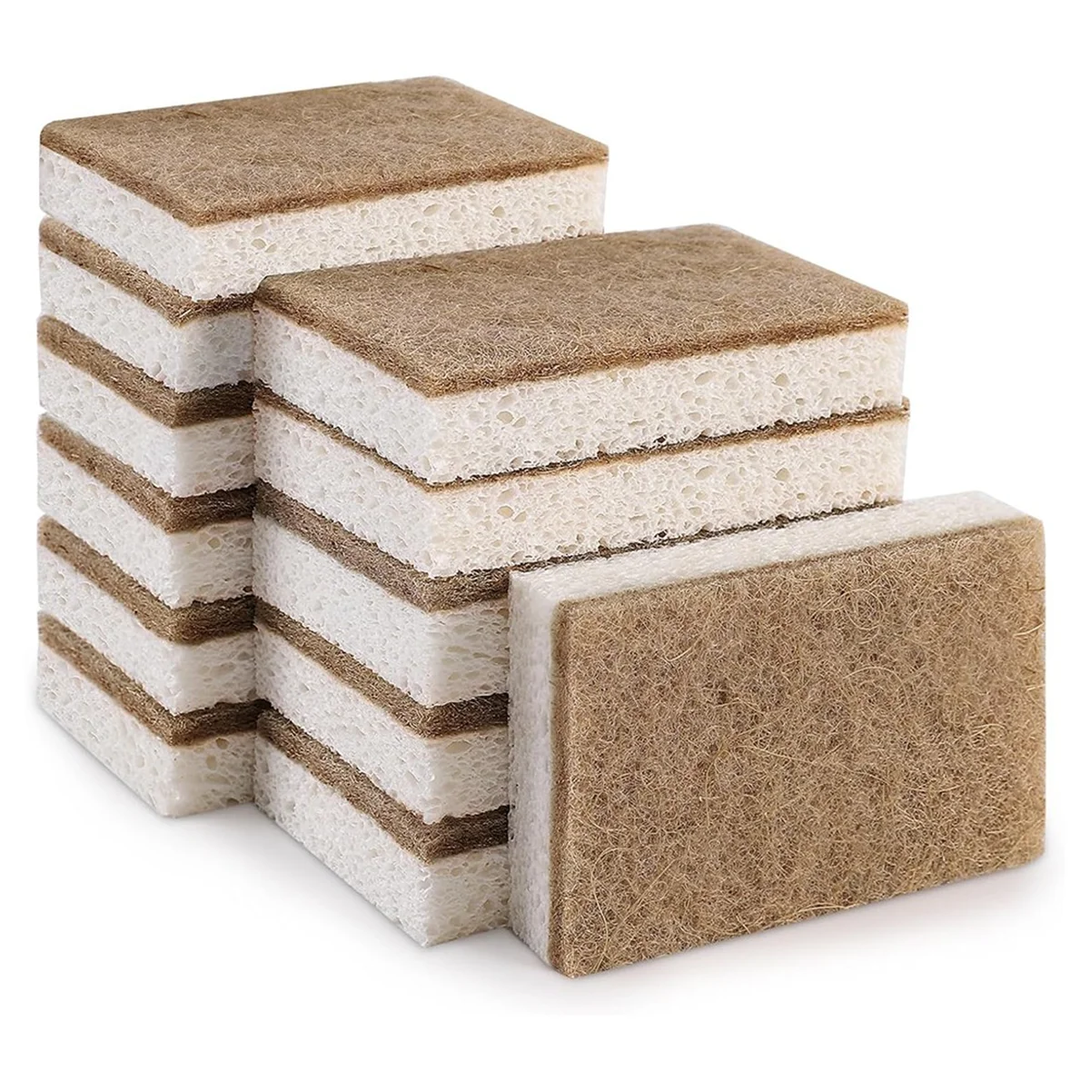 12-Pack Biodegradable Natural Kitchen Sponges – Eco-Friendly Cellulose & Coconut Fiber Scrubbers