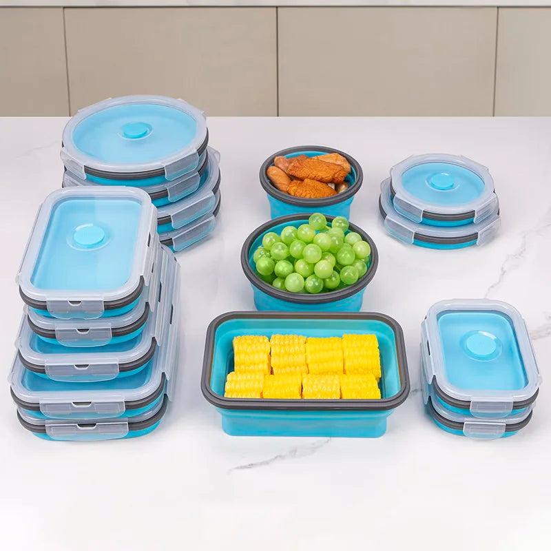 Collapsible Silicone Lunch Box – Eco-Friendly, Leakproof, Microwavable & Foldable Meal Prep Storage