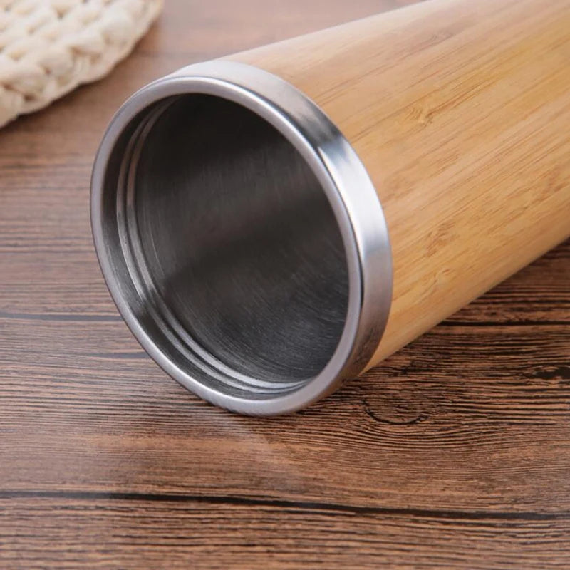 450ml Bamboo Stainless Steel Travel Mug | Eco-Friendly Reusable Coffee Cup with Leak-Resistant Lid