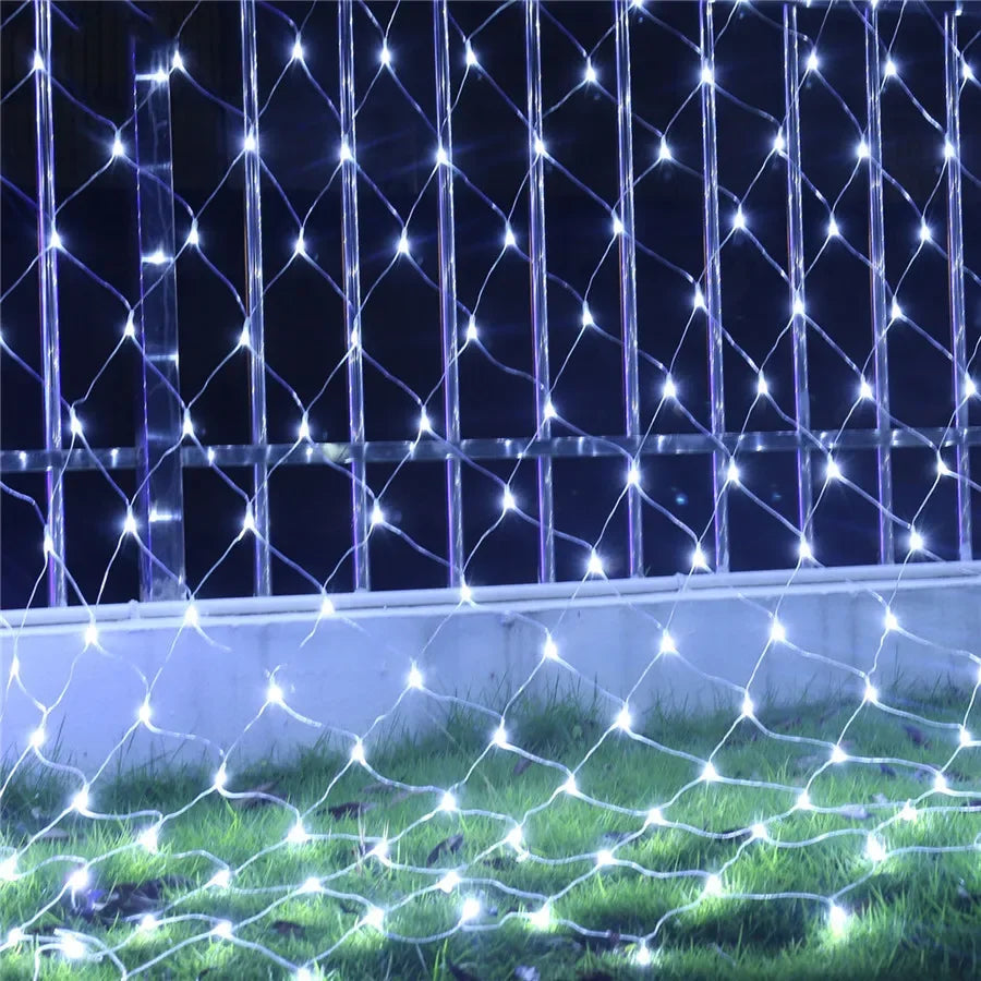 Solar LED Net Mesh String Lights - 8 Modes, Waterproof Christmas Garland for Holiday Decor, Wedding & Party Lights, 20m, Multicolor, Warm White, Blue