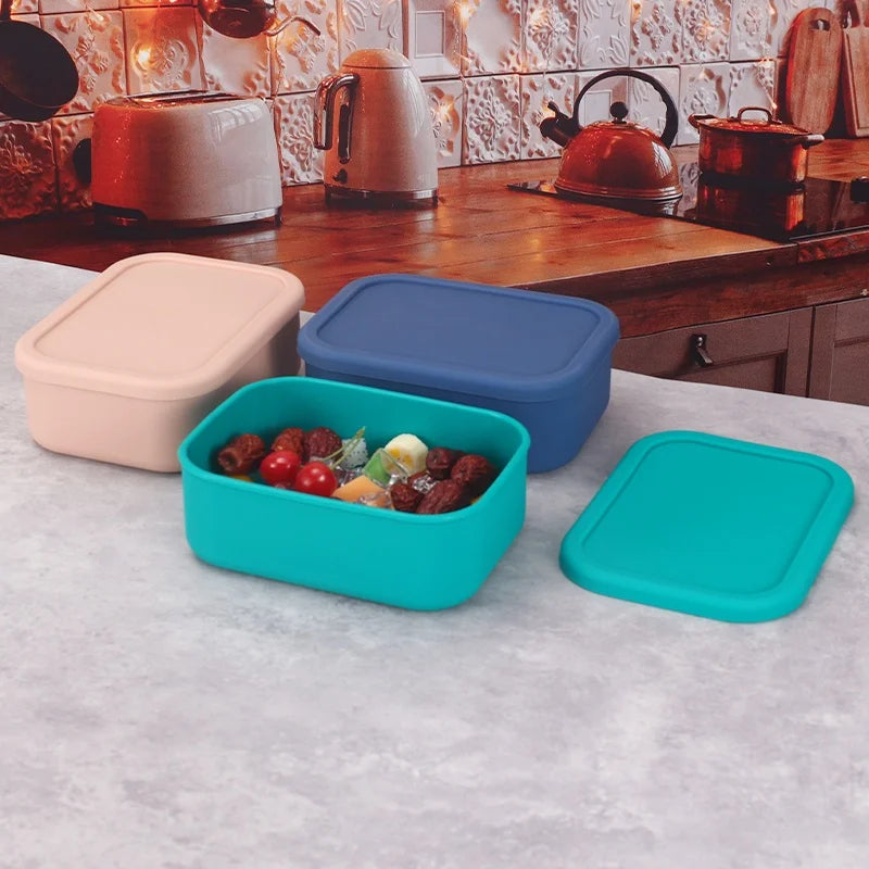 Eco-Friendly 3-Pack Silicone Food Storage Containers | Microwave & Oven Safe | Airtight Bento Lunch Boxes | 100% Food Grade Silicone | Reusable & Long-Lasting