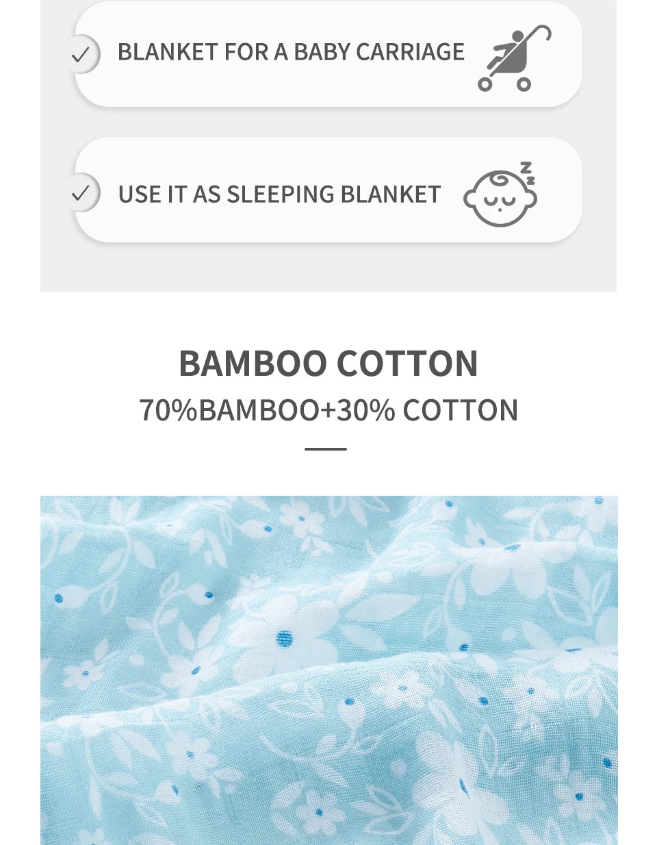 Bamboo Cotton Baby Swaddle Blanket (110x120 cm) - Soft, Breathable & Eco-Friendly | Reusable & Quick-Dry