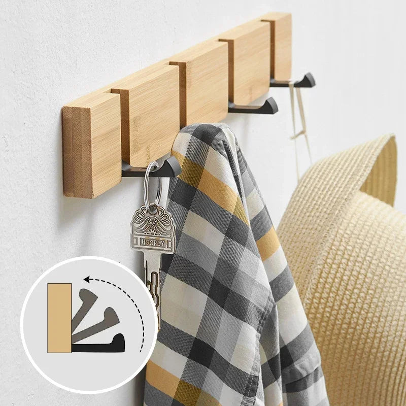 Bamboo Wall-Mounted Coat Rack – 3 & 4 Hook Options, Modern & Space-Saving