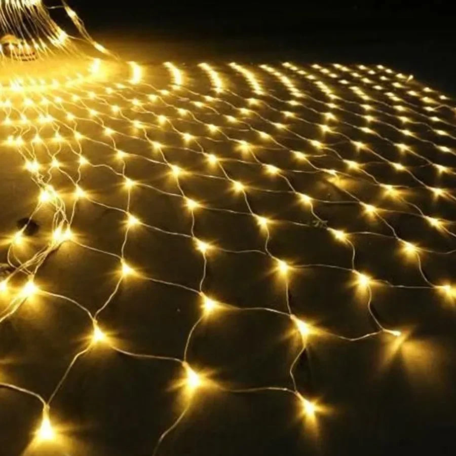 Solar LED Net Mesh String Lights - 8 Modes, Waterproof Christmas Garland for Holiday Decor, Wedding & Party Lights, 20m, Multicolor, Warm White, Blue