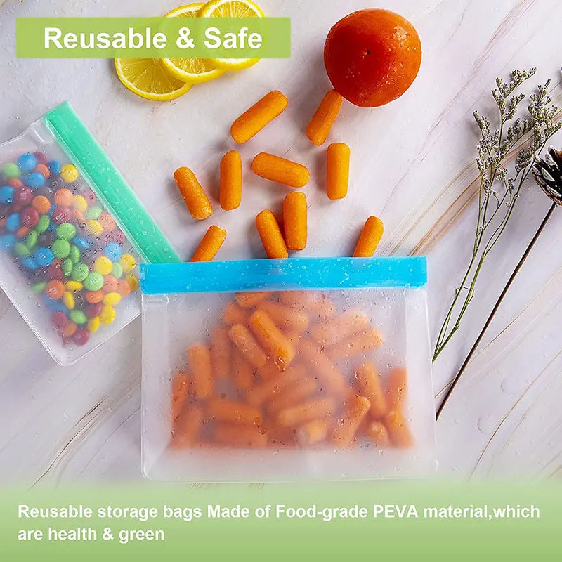 Reusable Silicone Food Storage Bags | Ziplock Leakproof & Freshness Protection | Eco-Friendly, BPA-Free Stand-Up Bags | Keep Food Fresh Longer